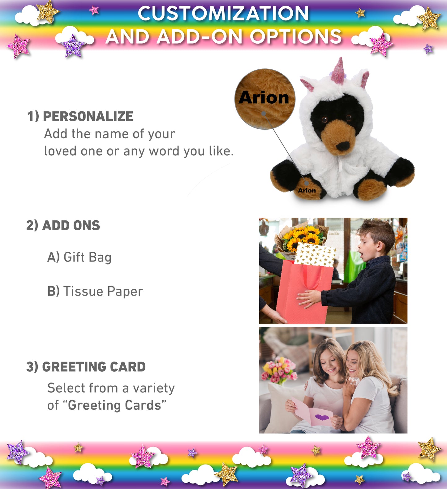 ECO FRIENDLY SUPER-SOFT PLUSH - BLACK BEAR 9" With Unicorn Dress Up