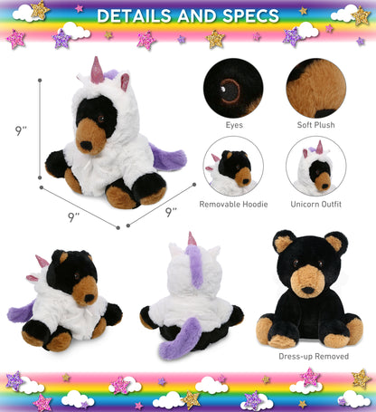 ECO FRIENDLY SUPER-SOFT PLUSH - BLACK BEAR 9" With Unicorn Dress Up