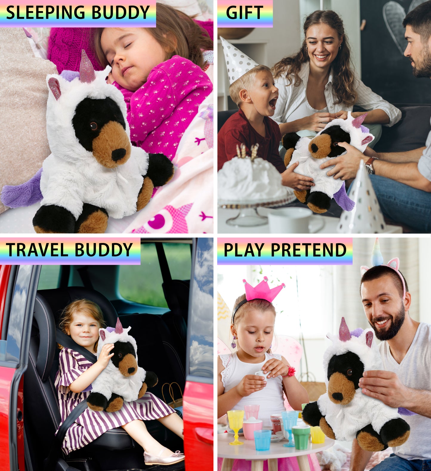 ECO FRIENDLY SUPER-SOFT PLUSH - BLACK BEAR 9" With Unicorn Dress Up