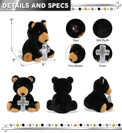 ECO FRIENDLY SUPER-SOFT PLUSH - BLACK BEAR 9" With Cross Plush