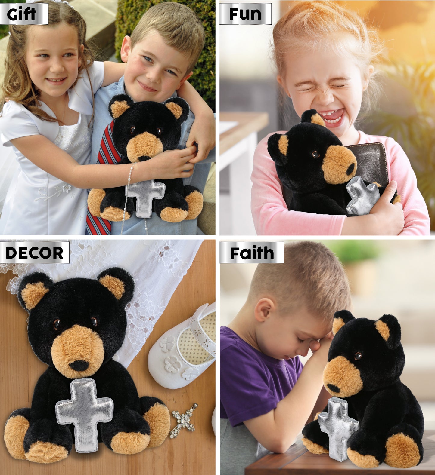 ECO FRIENDLY SUPER-SOFT PLUSH - BLACK BEAR 9" With Cross Plush