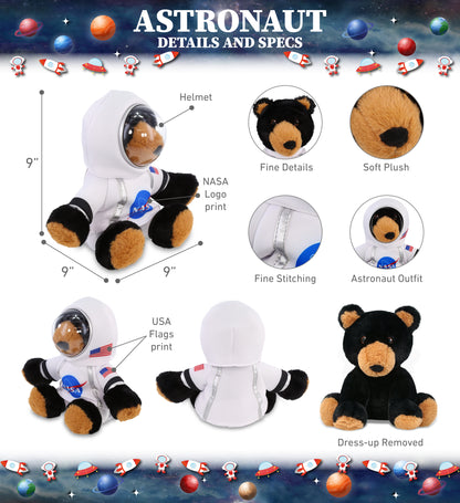 ECO FRIENDLY SUPER-SOFT PLUSH - BLACK BEAR 9" With Astronaut Dress Up