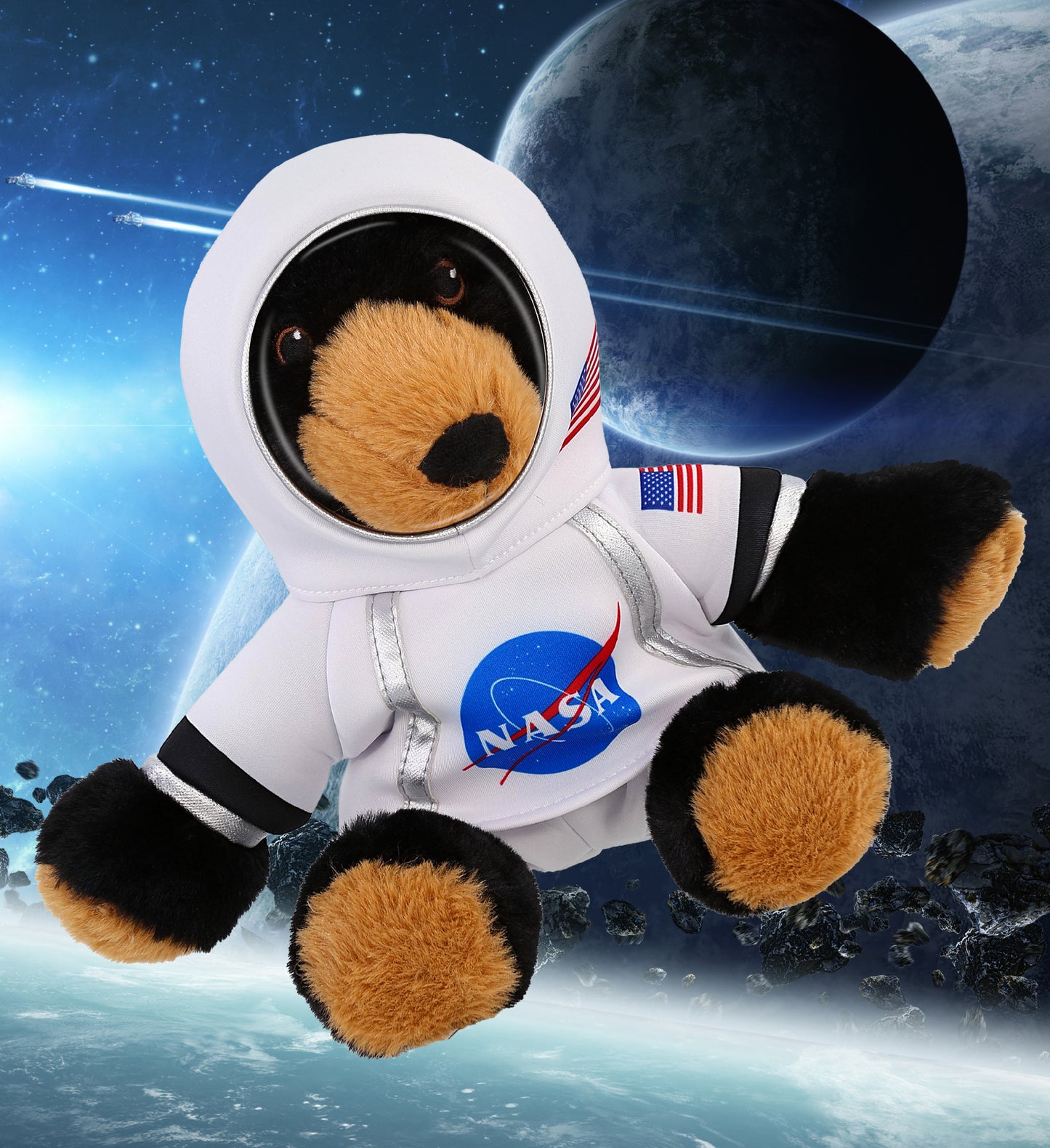 ECO FRIENDLY SUPER-SOFT PLUSH - BLACK BEAR 9" With Astronaut Dress Up