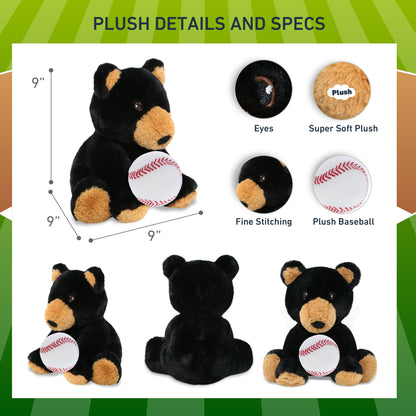 ECO FRIENDLY SUPER-SOFT PLUSH - BLACK BEAR 9" With Baseball Plush