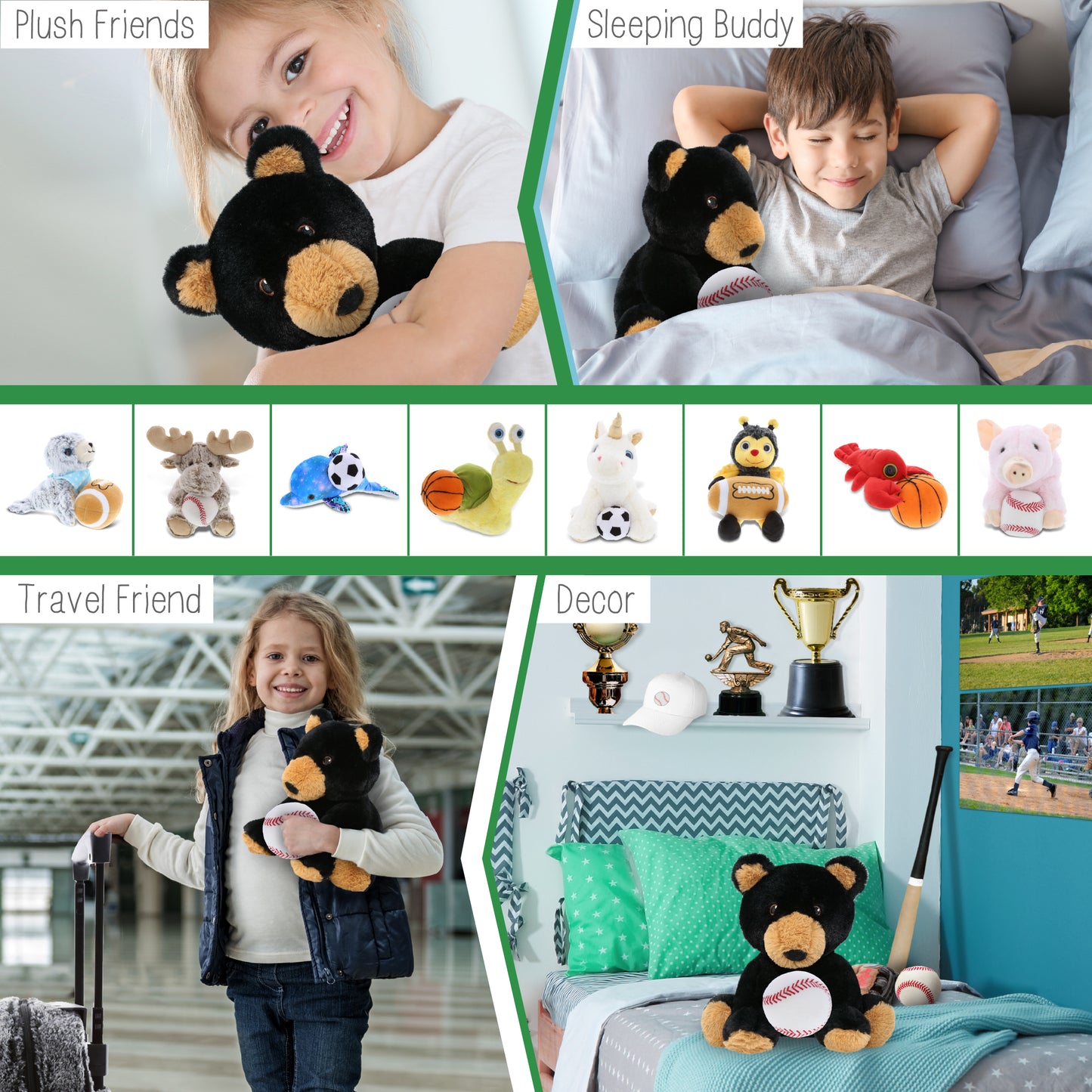 ECO FRIENDLY SUPER-SOFT PLUSH - BLACK BEAR 9" With Baseball Plush