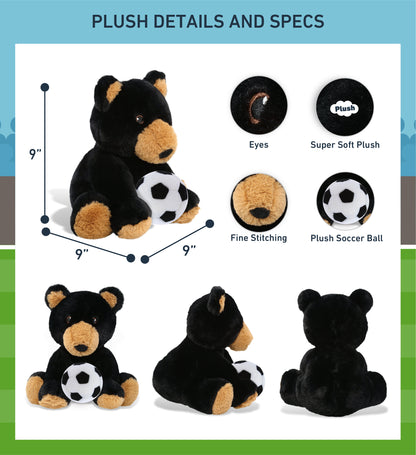 ECO FRIENDLY SUPER-SOFT PLUSH - BLACK BEAR 9" With Soccer Plush