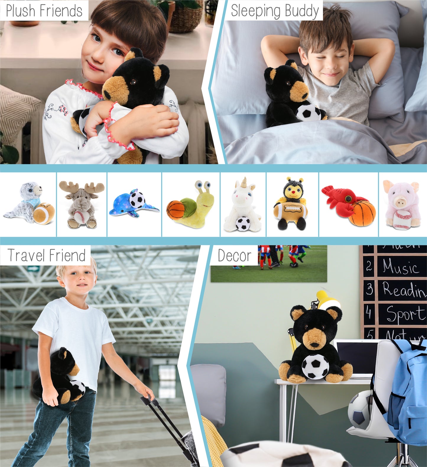 ECO FRIENDLY SUPER-SOFT PLUSH - BLACK BEAR 9" With Soccer Plush