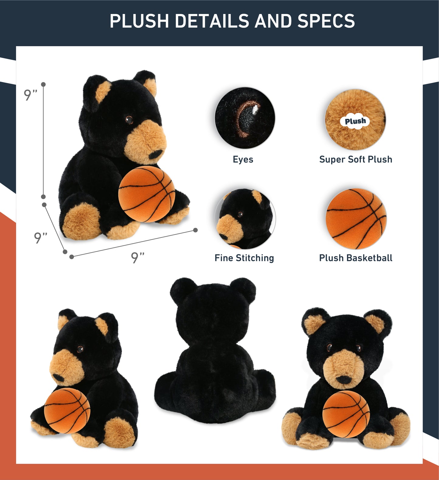 ECO FRIENDLY SUPER-SOFT PLUSH - BLACK BEAR 9" With Basketball Plush