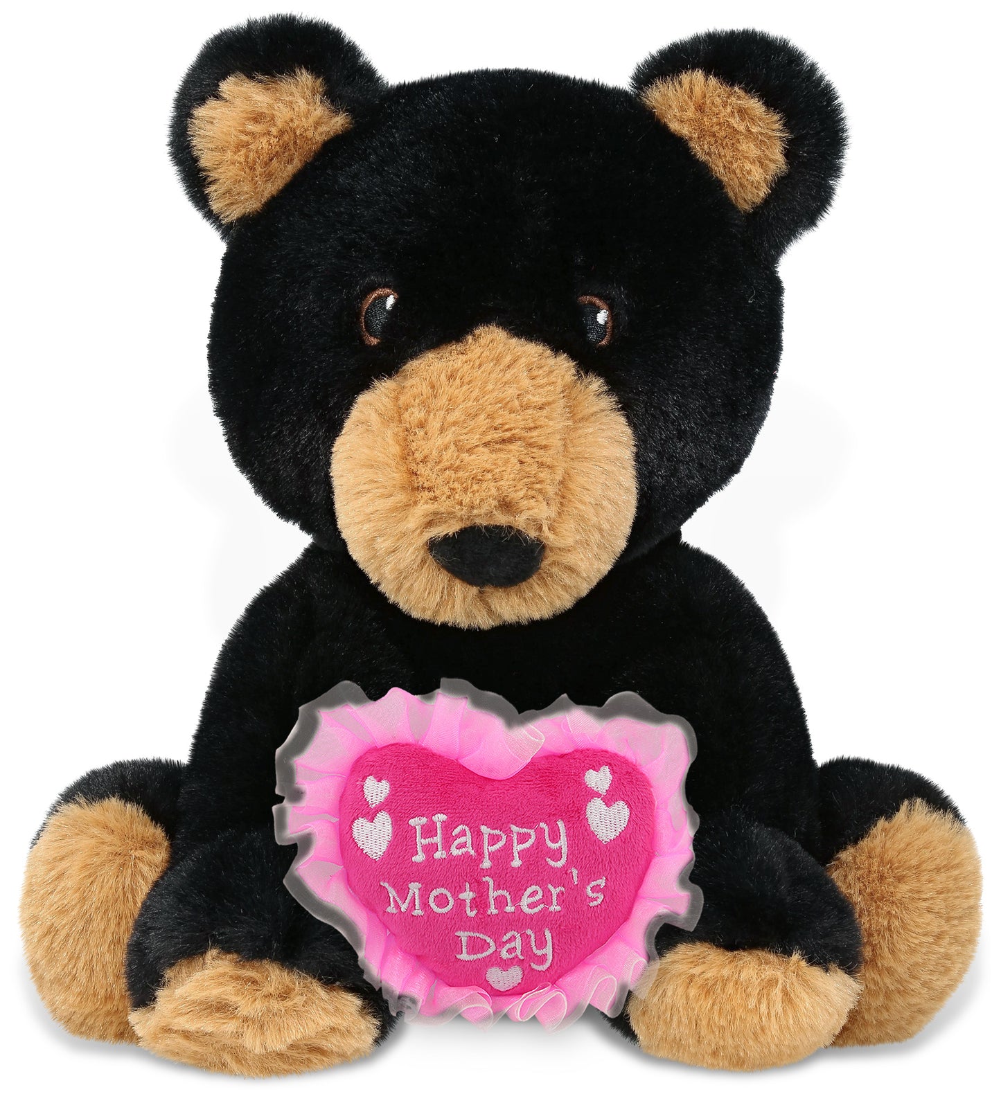 PLUSH MOTHERS DAY HEART - ECO FRIENDLY SUPER-SOFT PLUSH - BLACK BEAR 9"