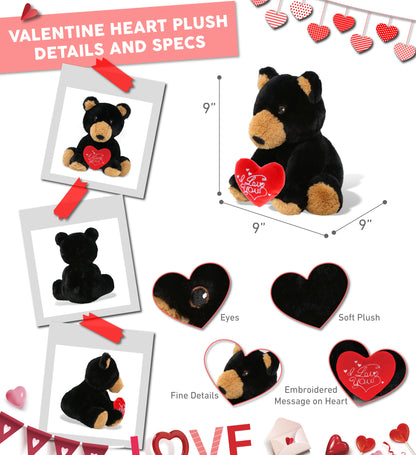 PLUSH I LOVE YOU RED HEART - ECO FRIENDLY SUPER-SOFT PLUSH - BLACK BEAR 9"