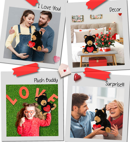 PLUSH I LOVE YOU RED HEART - ECO FRIENDLY SUPER-SOFT PLUSH - BLACK BEAR 9"