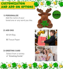 DolliBu Eco-Friendly Moose Stuffed Animal with Green Plush Shamrock - 9 Inches