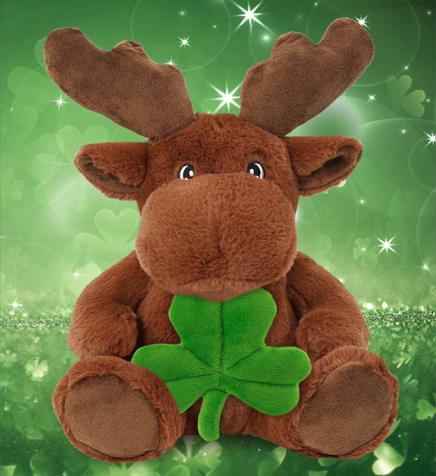DolliBu Eco-Friendly Moose Stuffed Animal with Green Plush Shamrock - 9 Inches