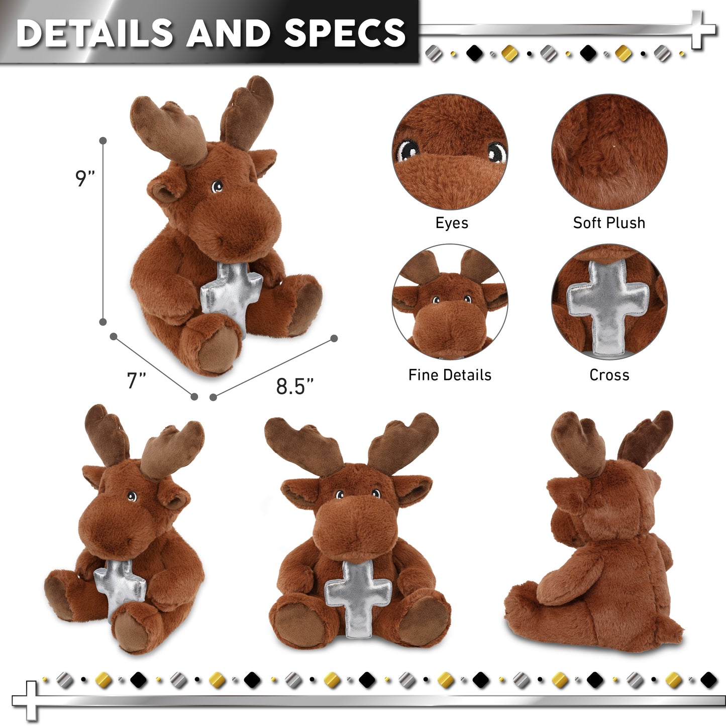 ECO FRIENDLY SUPER-SOFT PLUSH - MOOSE 9" With Cross Plush