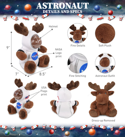 ECO FRIENDLY SUPER-SOFT PLUSH - MOOSE 9" With Astronaut Dress Up