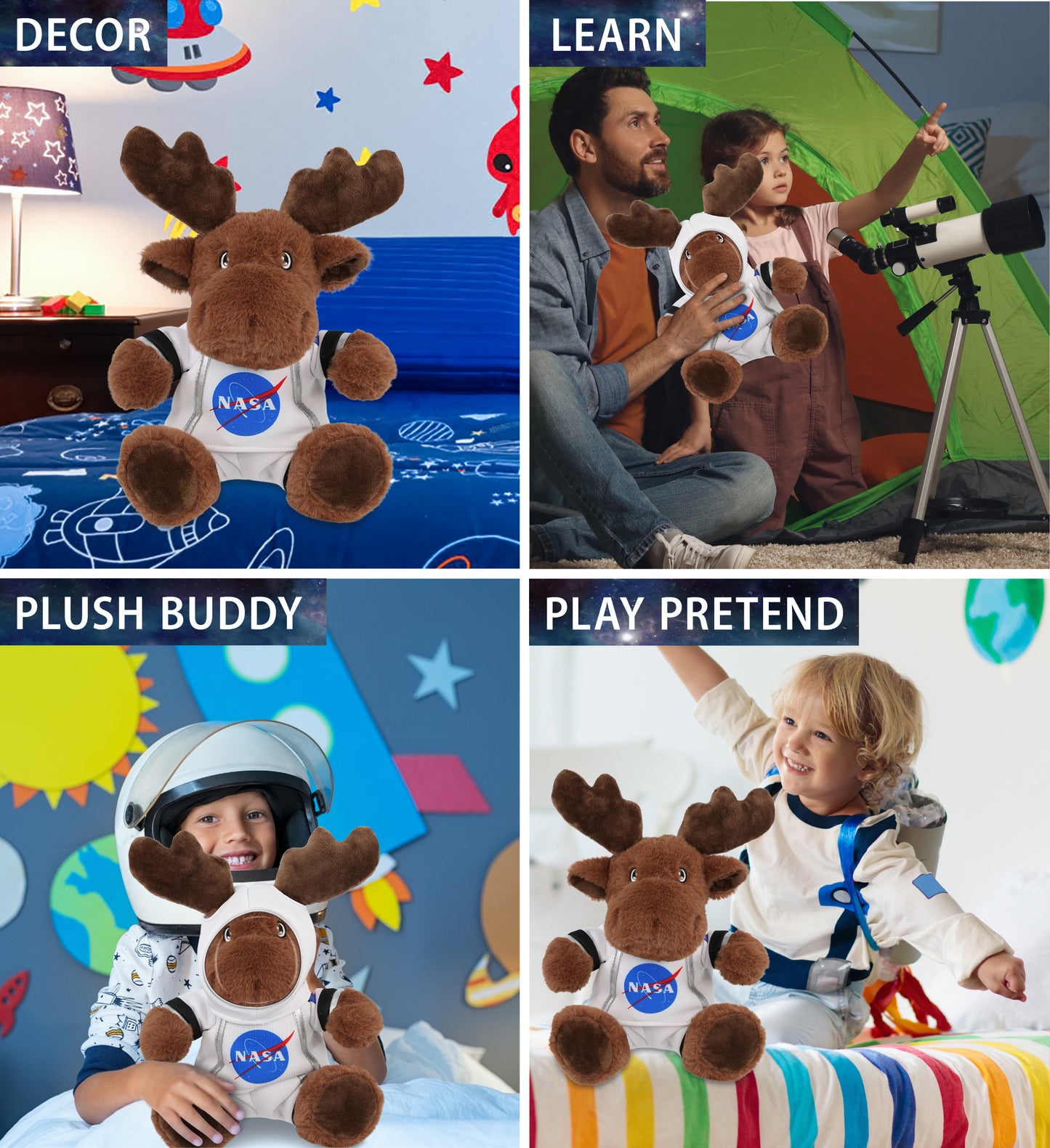 ECO FRIENDLY SUPER-SOFT PLUSH - MOOSE 9" With Astronaut Dress Up