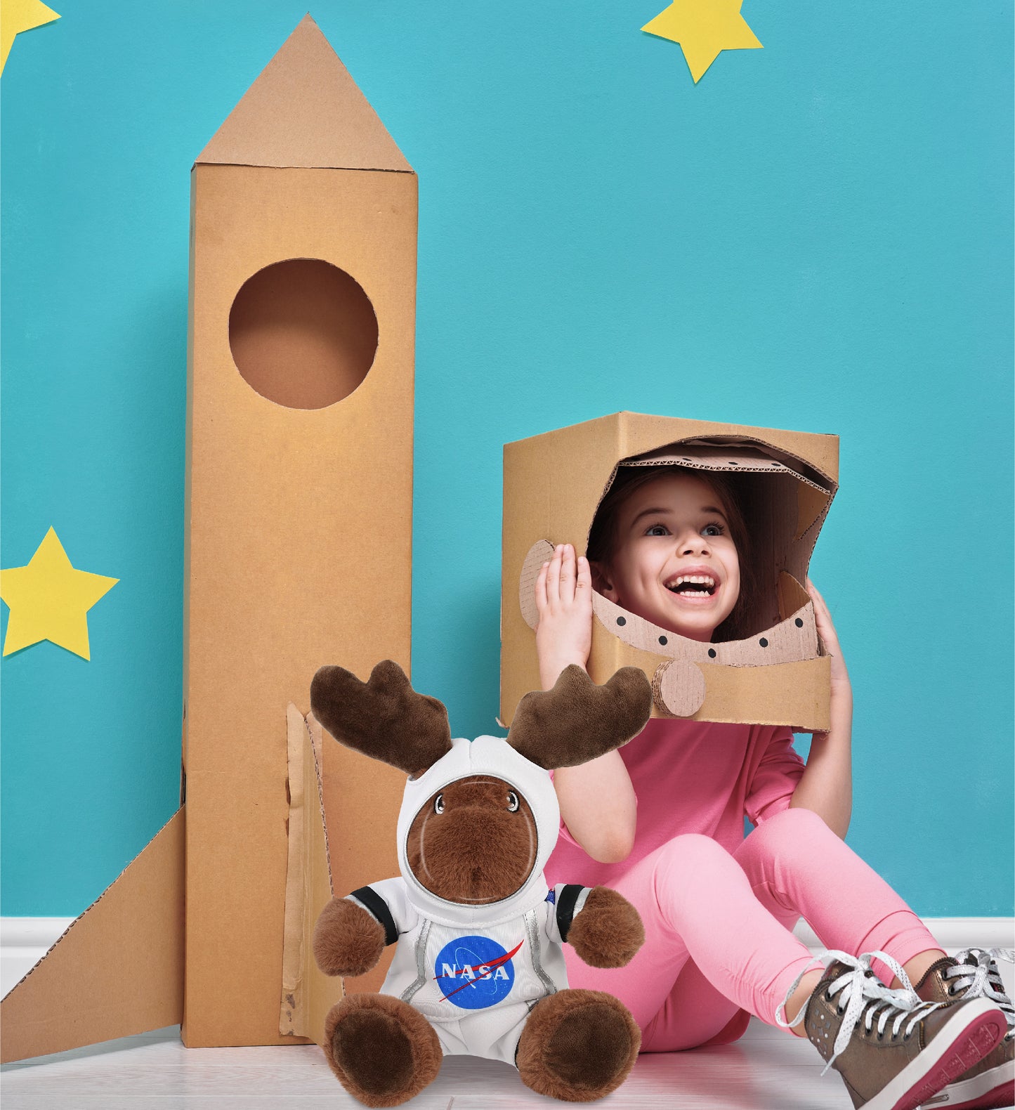 ECO FRIENDLY SUPER-SOFT PLUSH - MOOSE 9" With Astronaut Dress Up