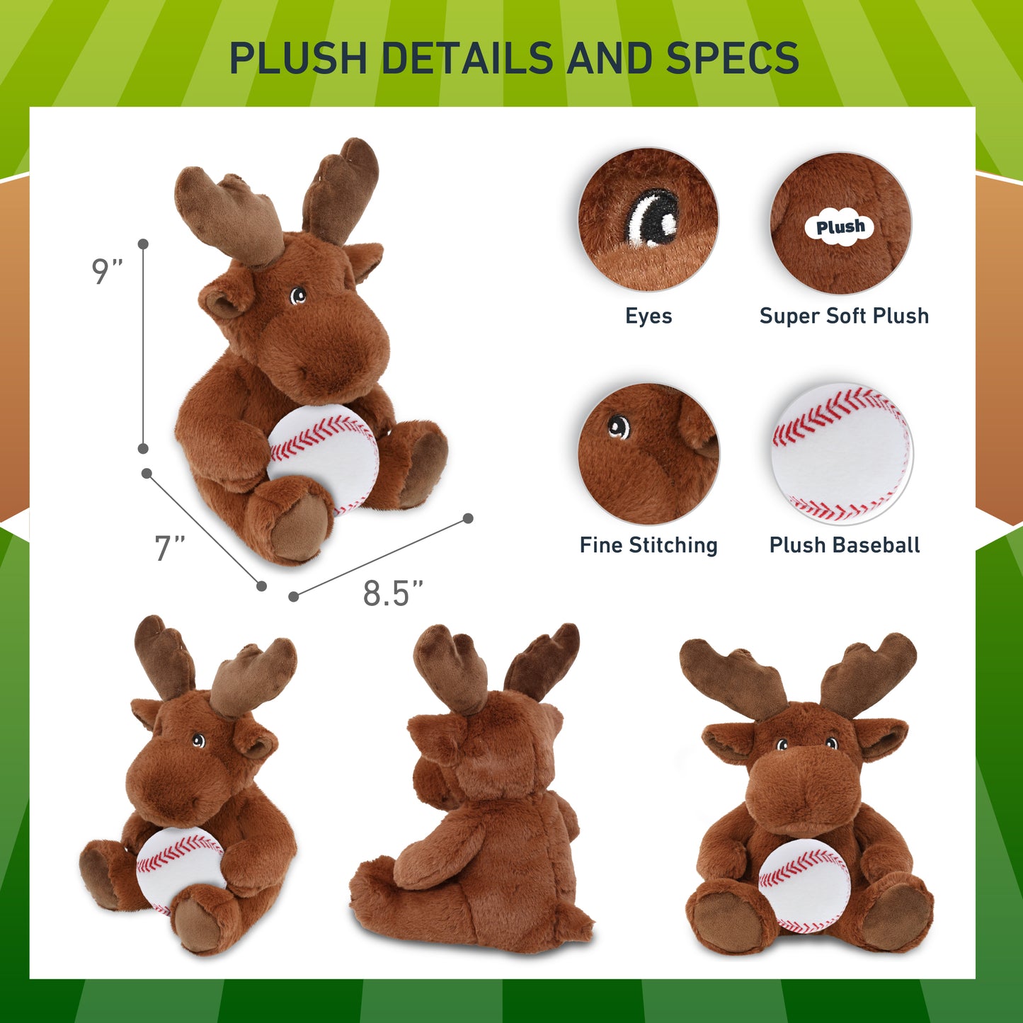 ECO FRIENDLY SUPER-SOFT PLUSH - MOOSE 9" With Baseball Plush