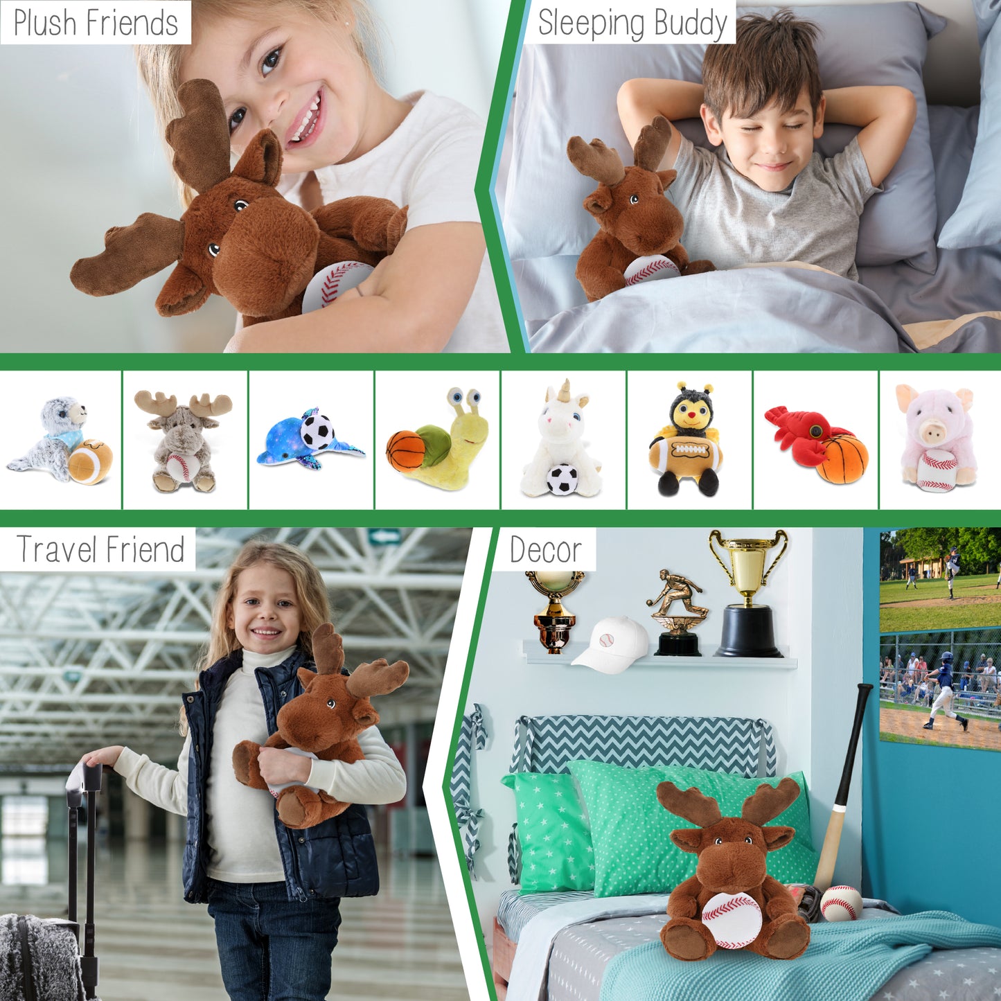 ECO FRIENDLY SUPER-SOFT PLUSH - MOOSE 9" With Baseball Plush