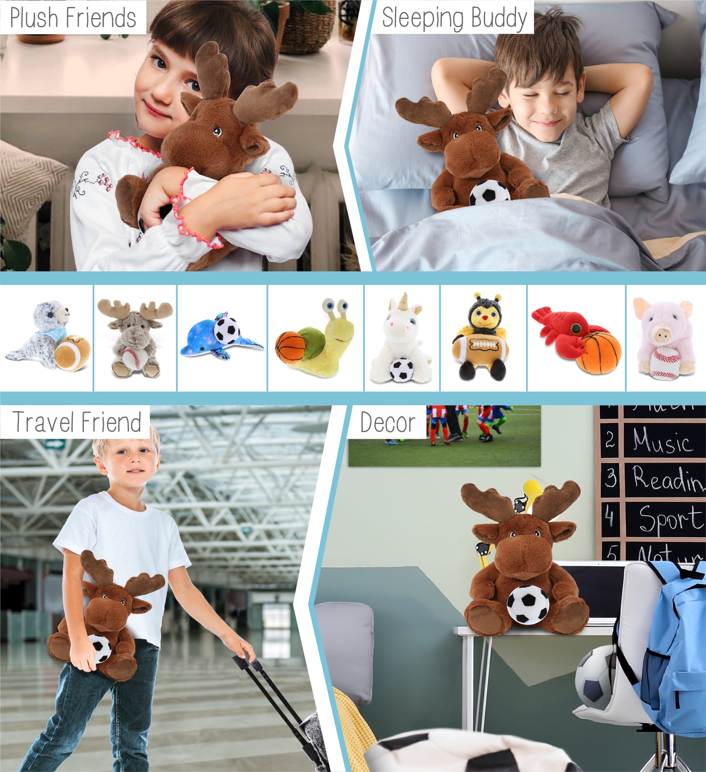ECO FRIENDLY SUPER-SOFT PLUSH - MOOSE 9" With Soccer Plush
