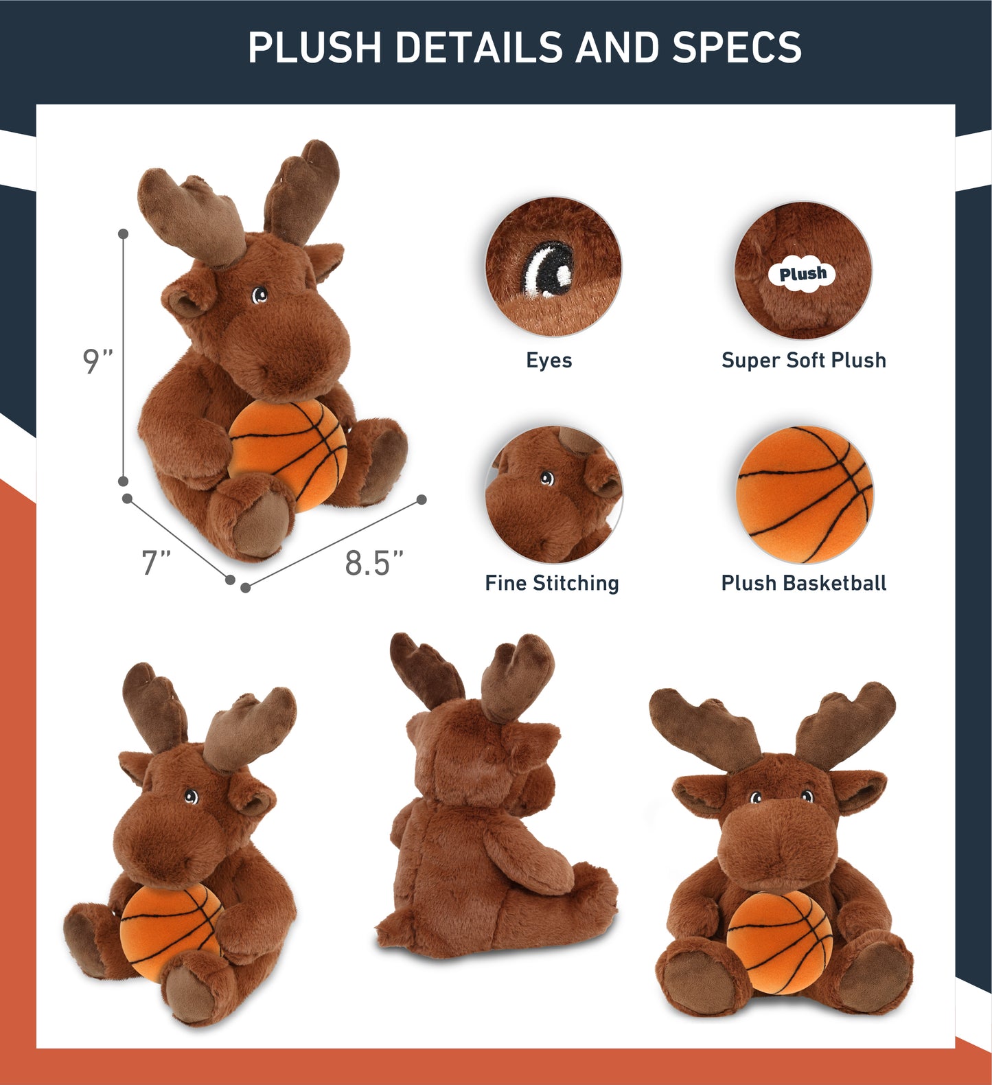 ECO FRIENDLY SUPER-SOFT PLUSH - MOOSE 9" With Basketball Plush