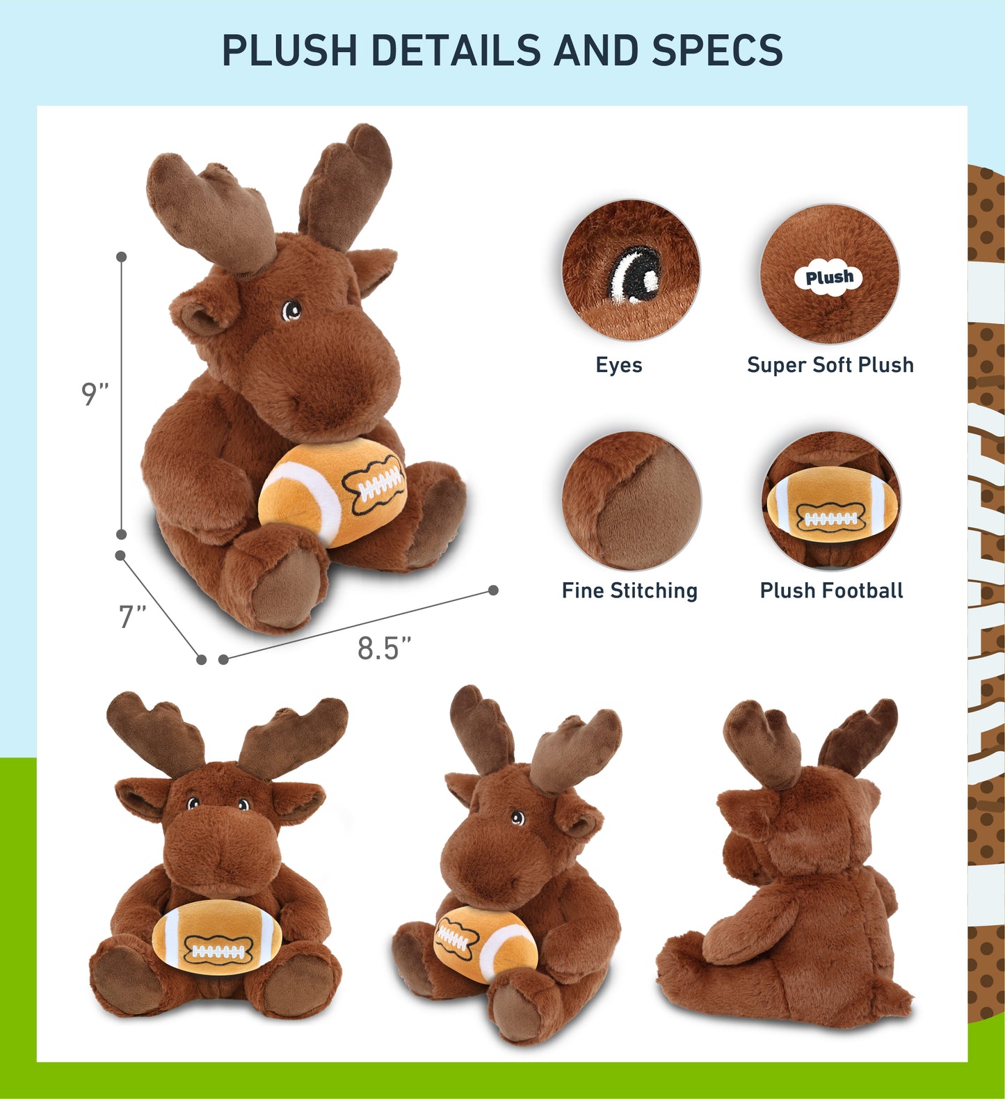 ECO FRIENDLY SUPER-SOFT PLUSH - MOOSE 9" With Football Plush
