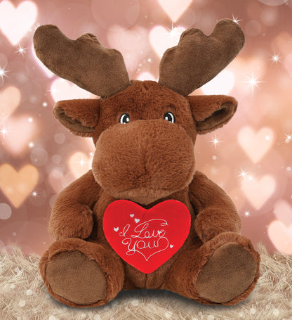 DolliBu I Love You Valentine Plush Eco-Friendly Moose with Red Heart - 9 Inches