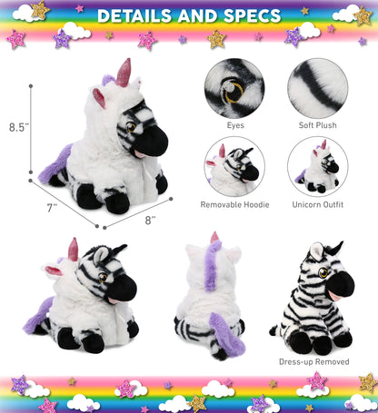 ECO FRIENDLY SUPER-SOFT PLUSH - ZEBRA 9" With Unicorn Dress Up