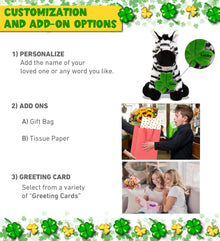 DolliBu Eco-Friendly Zebra Stuffed Animal with Green Plush Shamrock - 9 Inches