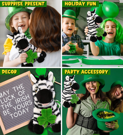 DolliBu Eco-Friendly Zebra Stuffed Animal with Green Plush Shamrock - 9 Inches