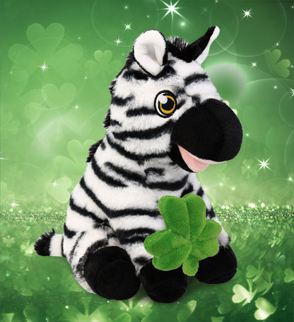 DolliBu Eco-Friendly Zebra Stuffed Animal with Green Plush Shamrock - 9 Inches