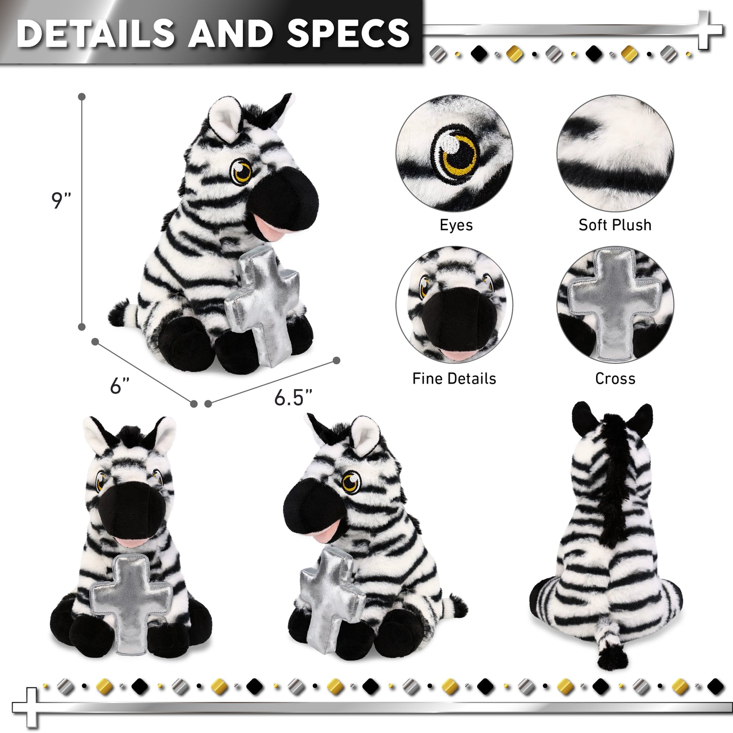 ECO FRIENDLY SUPER-SOFT PLUSH - ZEBRA 9" With Cross Plush