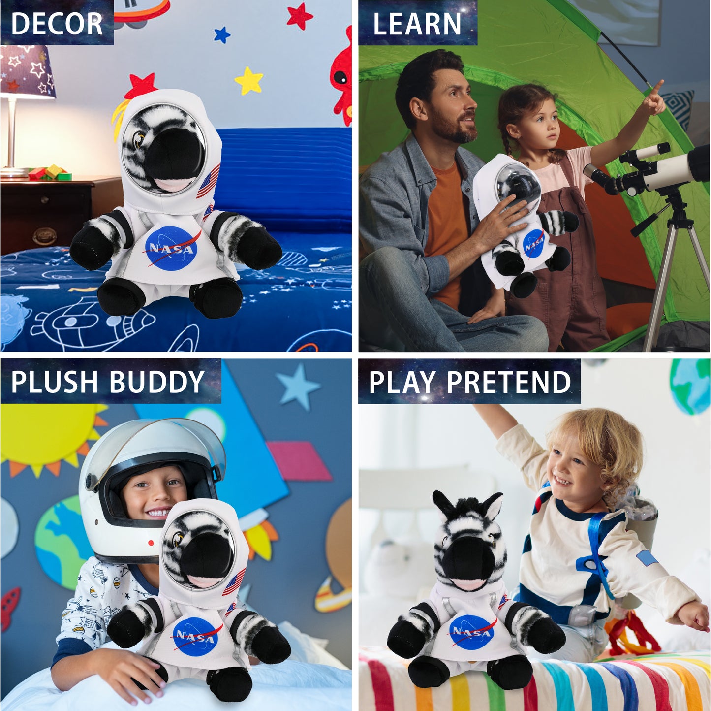 ECO FRIENDLY SUPER-SOFT PLUSH - ZEBRA 9" With Astronaut Dress Up