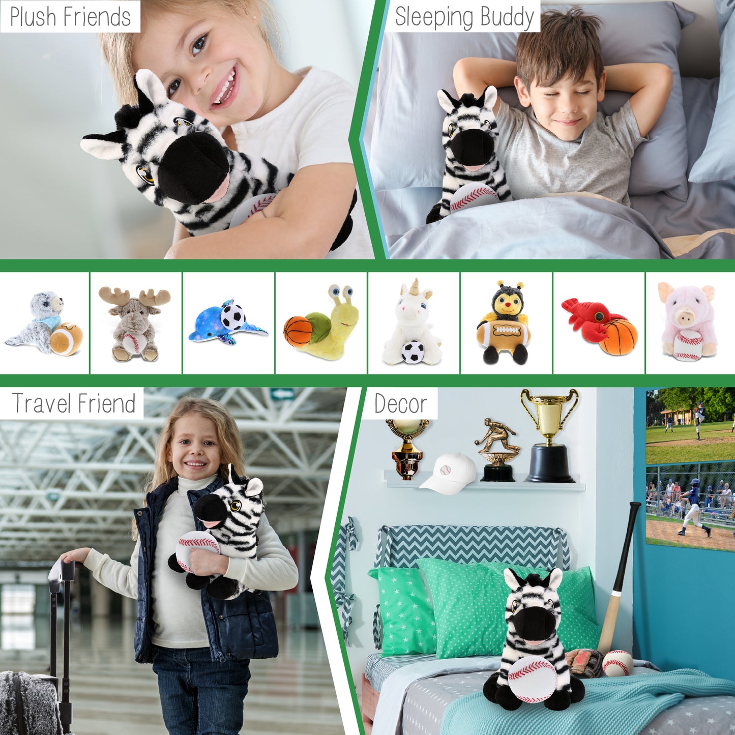 ECO FRIENDLY SUPER-SOFT PLUSH - ZEBRA 9" With Baseball Plush