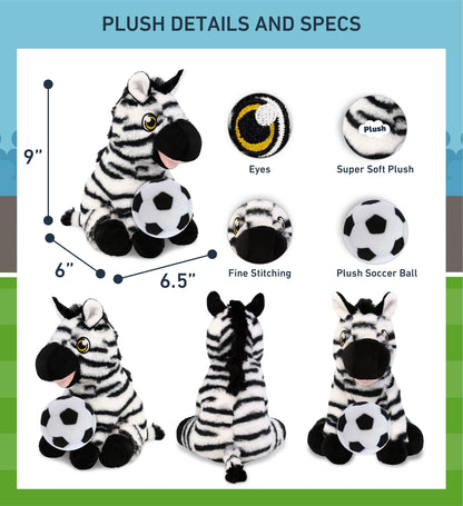 ECO FRIENDLY SUPER-SOFT PLUSH - ZEBRA 9" With Soccer Plush