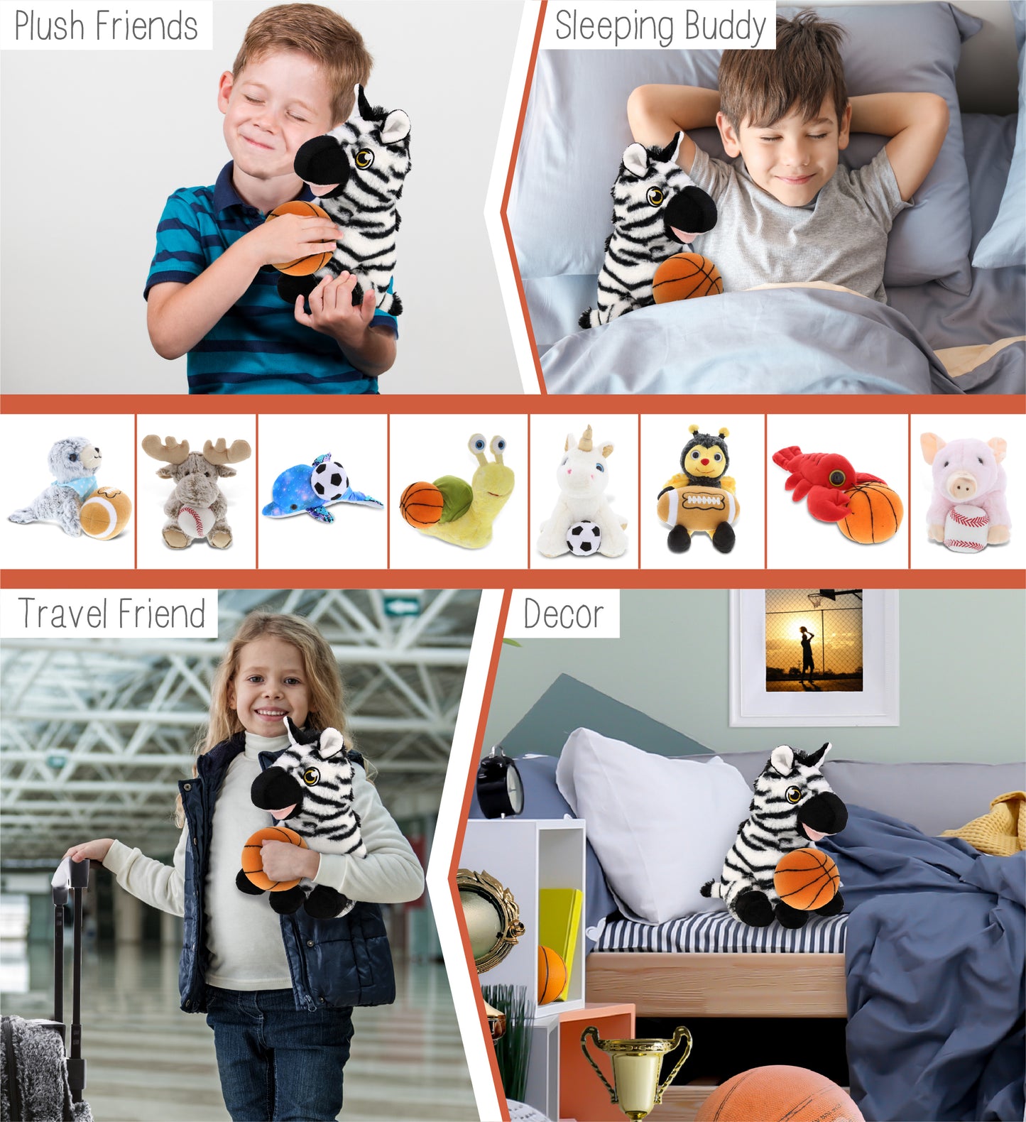 ECO FRIENDLY SUPER-SOFT PLUSH - ZEBRA 9" With Basketball Plush