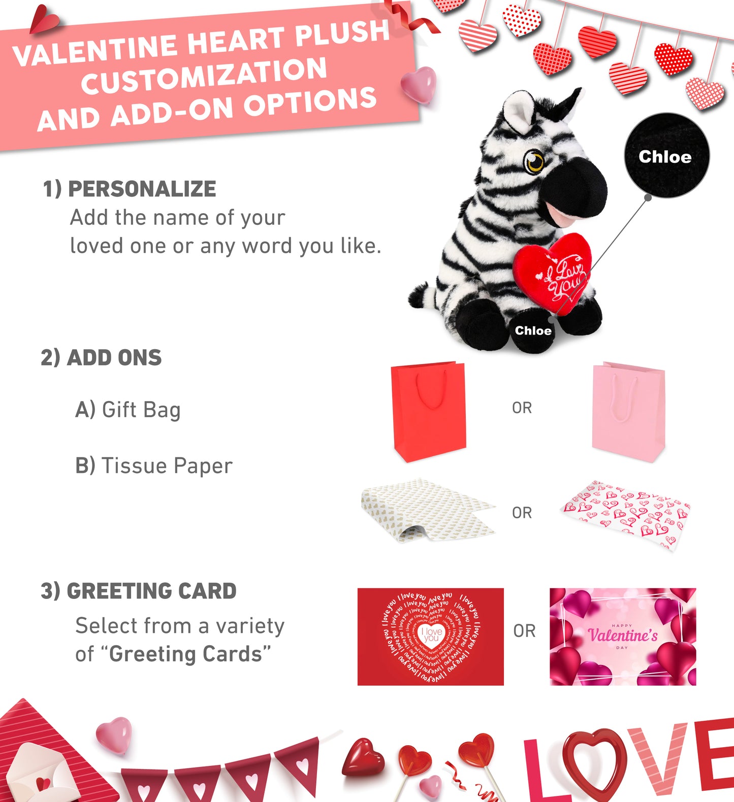 PLUSH I LOVE YOU RED HEART - ECO FRIENDLY SUPER-SOFT PLUSH - ZEBRA 9"