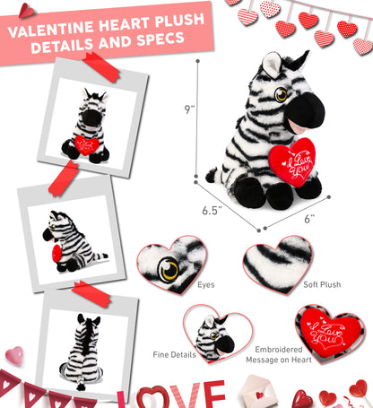 PLUSH I LOVE YOU RED HEART - ECO FRIENDLY SUPER-SOFT PLUSH - ZEBRA 9"