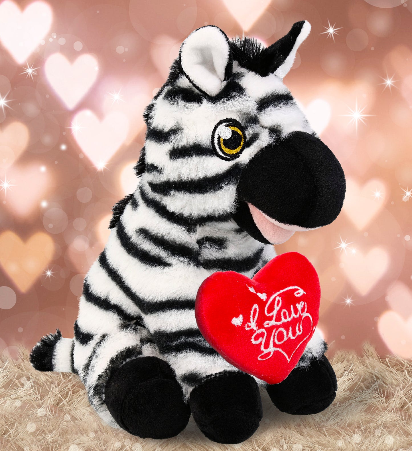 PLUSH I LOVE YOU RED HEART - ECO FRIENDLY SUPER-SOFT PLUSH - ZEBRA 9"