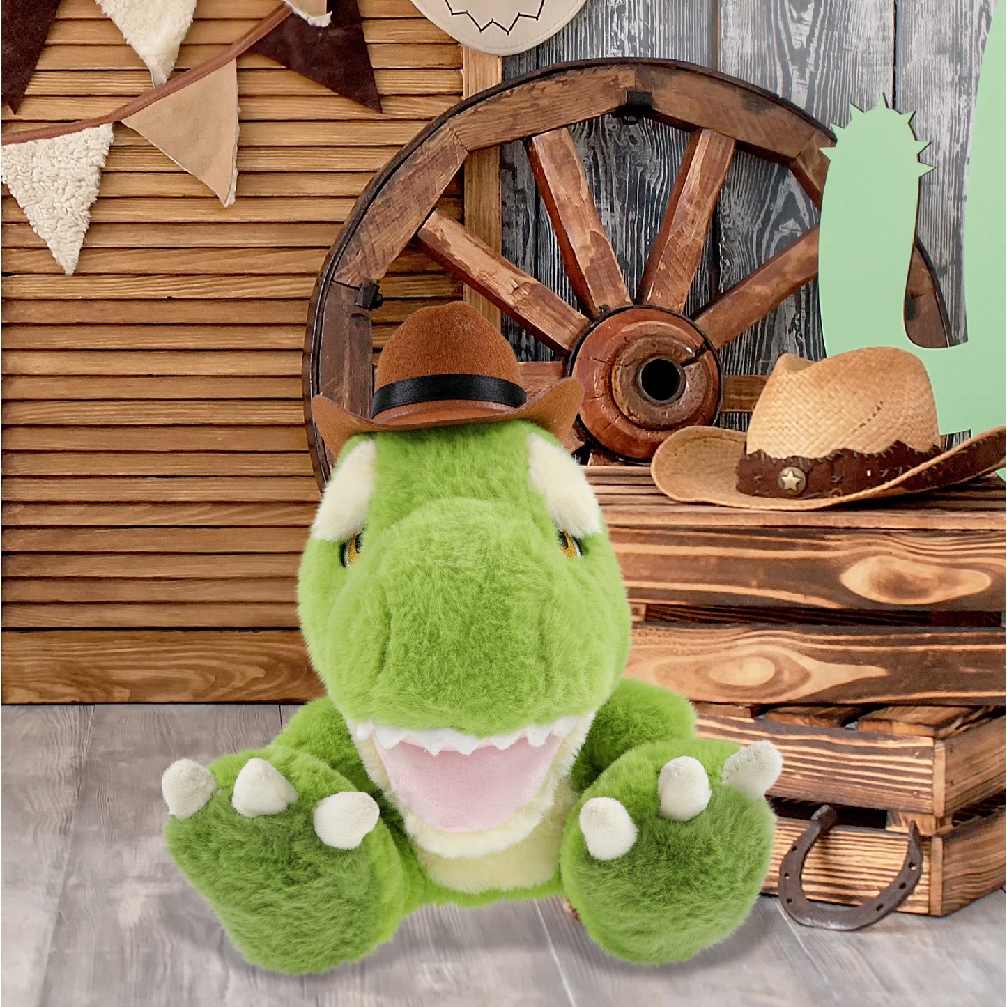 ECO FRIENDLY SUPER-SOFT PLUSH - T-REX DINOSAUR 9" COWBOY DRESS UP