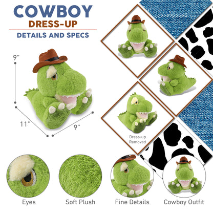 ECO FRIENDLY SUPER-SOFT PLUSH - T-REX DINOSAUR 9" COWBOY DRESS UP
