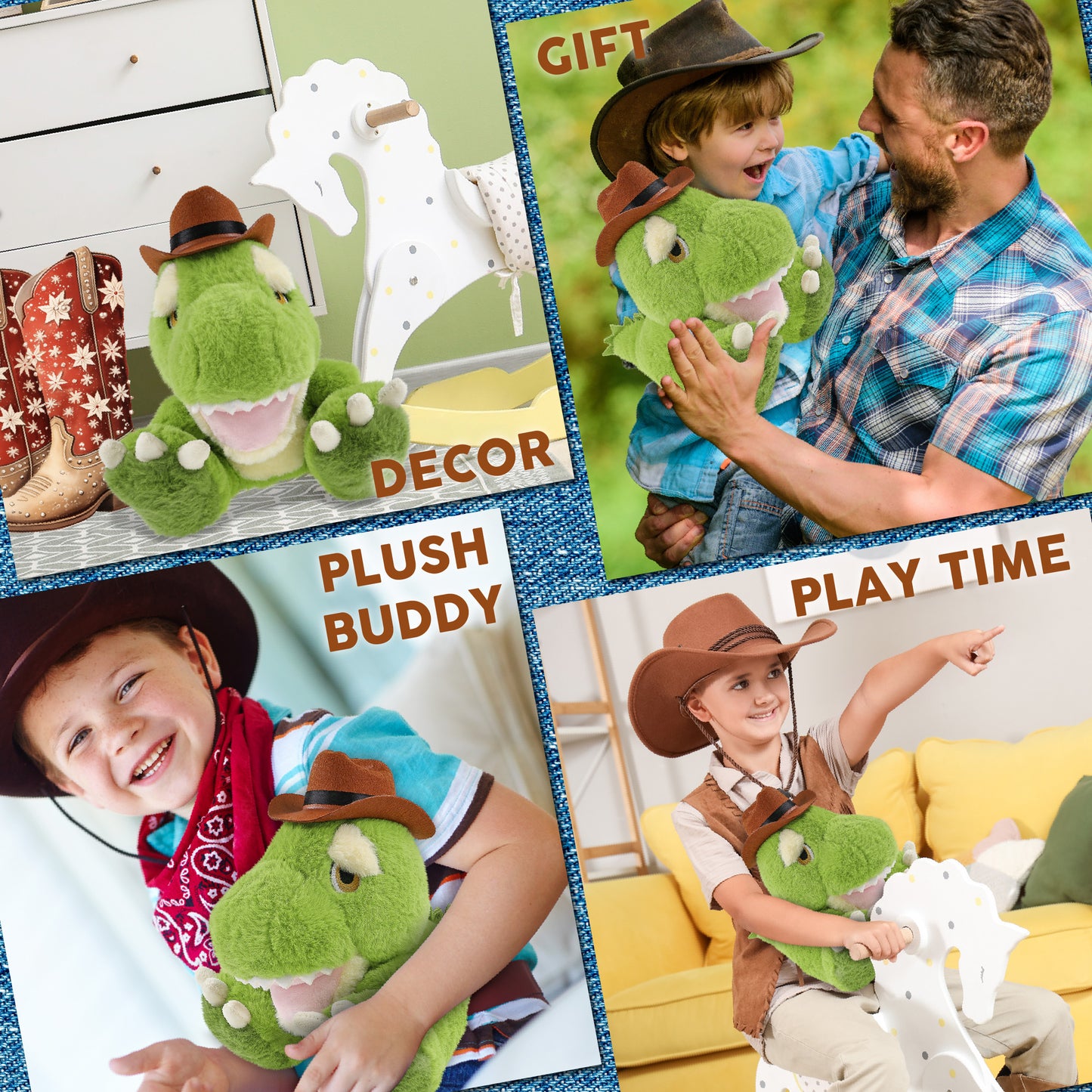 ECO FRIENDLY SUPER-SOFT PLUSH - T-REX DINOSAUR 9" COWBOY DRESS UP