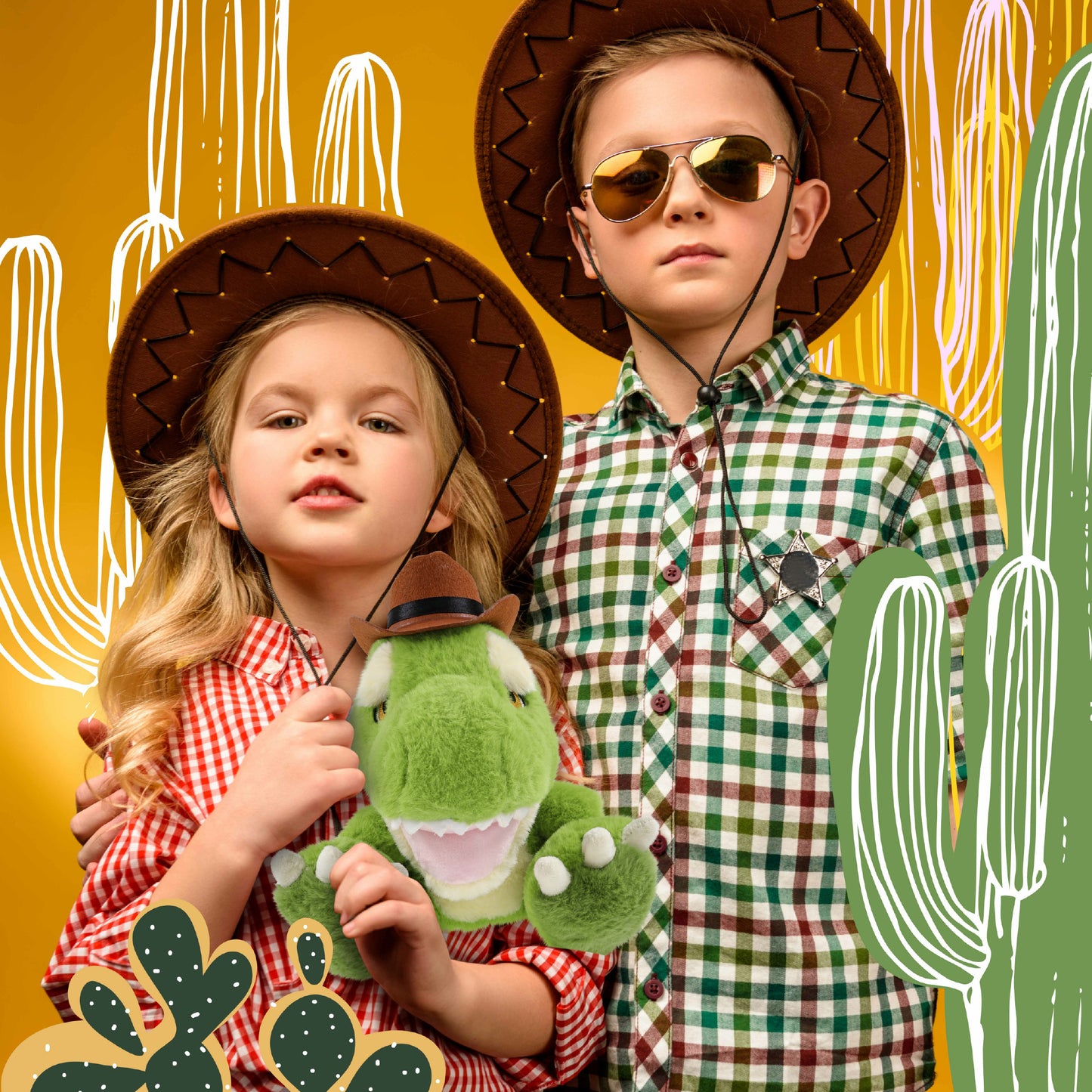 ECO FRIENDLY SUPER-SOFT PLUSH - T-REX DINOSAUR 9" COWBOY DRESS UP