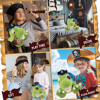 ECO FRIENDLY SUPER-SOFT PLUSH - T-REX DINOSAUR 9" PIRATE DRESS UP