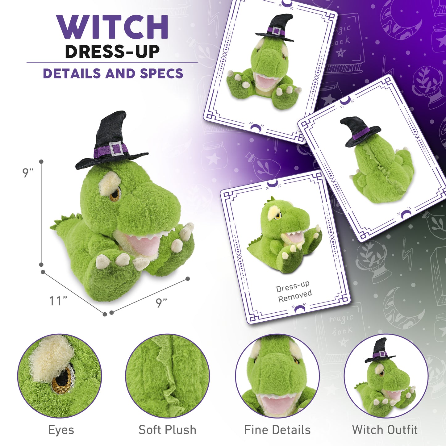 ECO FRIENDLY SUPER-SOFT PLUSH - T-REX DINOSAUR 9" WITCH DRESS UP