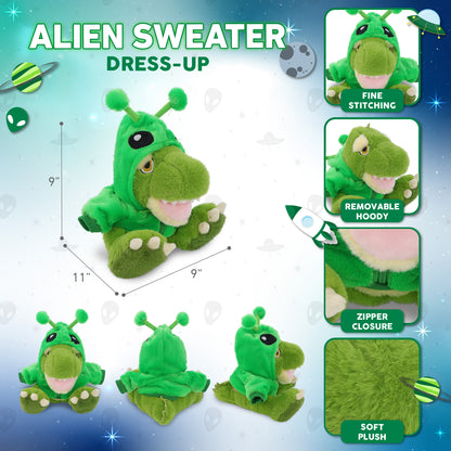 ECO FRIENDLY SUPER-SOFT PLUSH - T-REX DINOSAUR 9" WITH ALIEN SWEATER