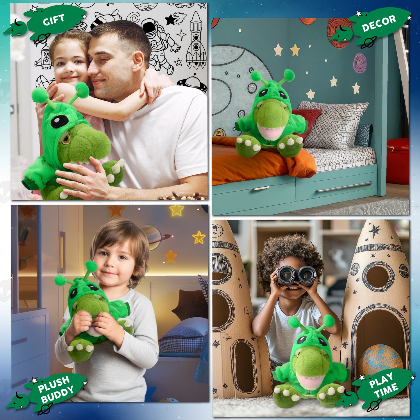 ECO FRIENDLY SUPER-SOFT PLUSH - T-REX DINOSAUR 9" WITH ALIEN SWEATER