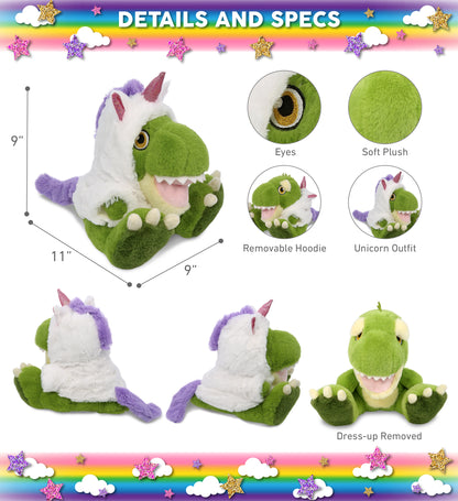 ECO FRIENDLY SUPER-SOFT PLUSH - T-REX DINOSAUR 9" With Unicorn Dress Up