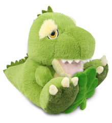 DolliBu Eco-Friendly T-Rex Dinosaur Plush with Green Plush Shamrock - 9 Inches