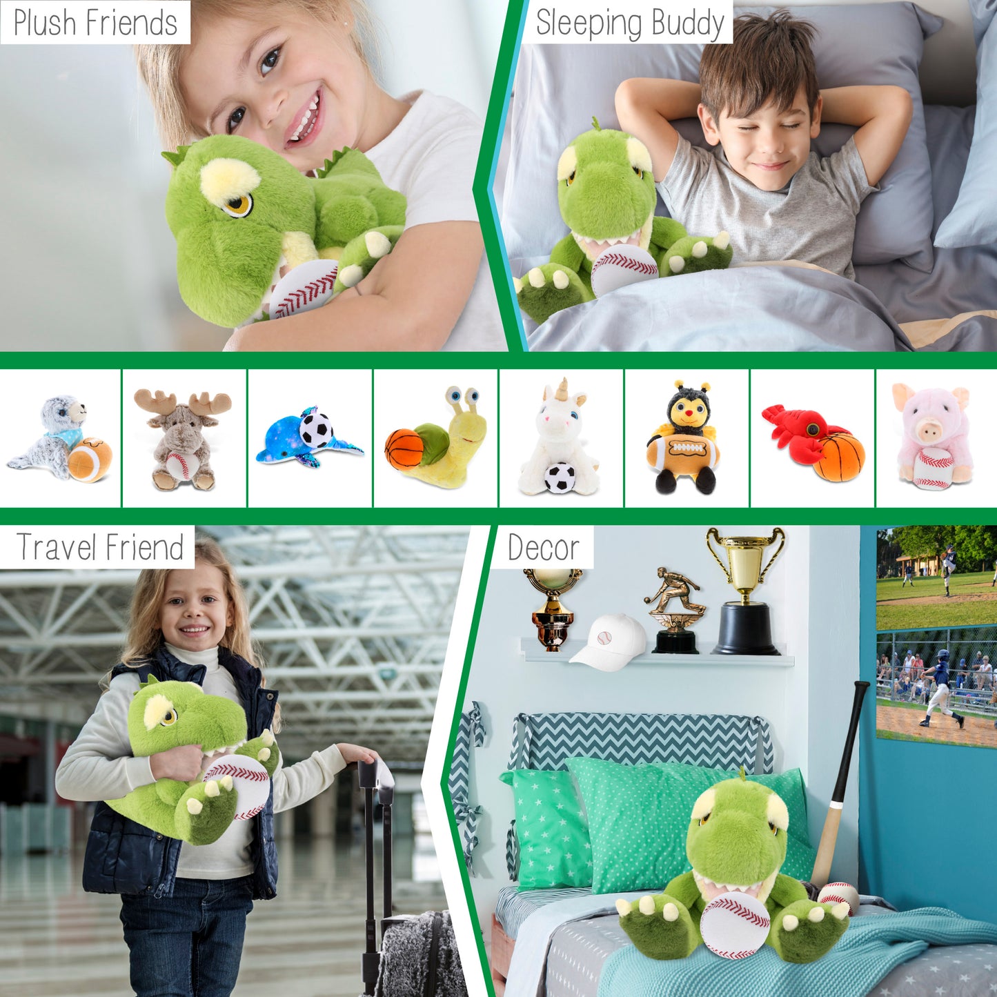 ECO FRIENDLY SUPER-SOFT PLUSH - T-REX DINOSAUR 9" With Baseball Plush